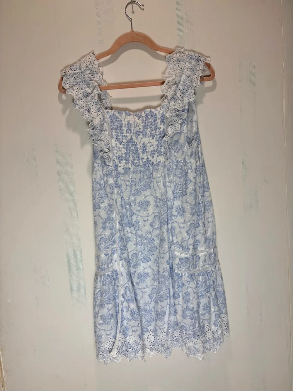 Rachel Ashwell Shabby Chic Blue & White Toile Cotton Ruffle Eyelet Nightgown L
